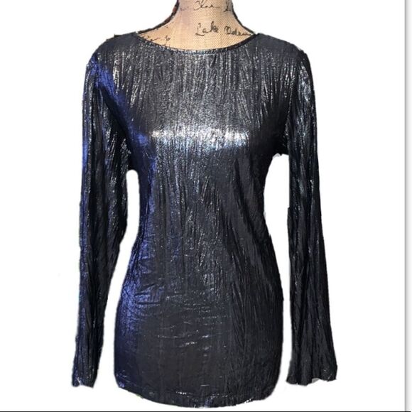 Susan Graver black shimmer blouse M - Picture 1 of 4